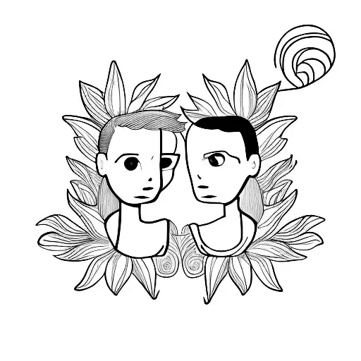 Fine Line Tattoo Of A Boy And Girl In Love