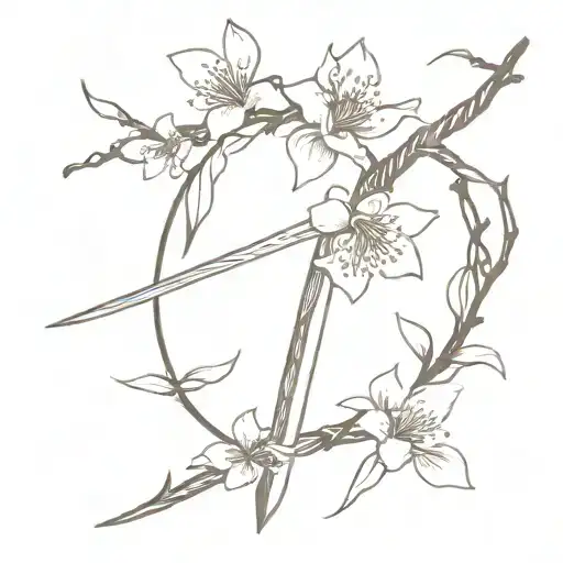 Peach Blossom Vine Around A Sword