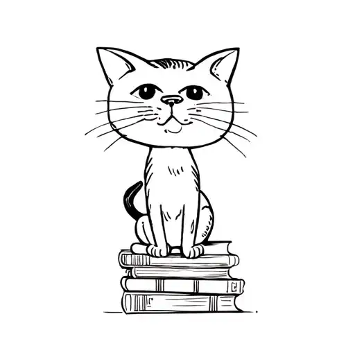 A Black Cat Sitting On A Stack Of Books