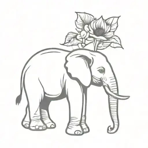 Elephant With Rose And Sunflower Coming Out Of The Trunk