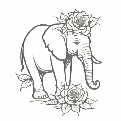 Elephant With Rose And Sunflower