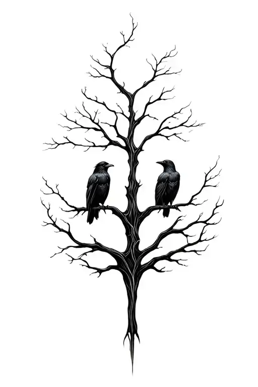 World Tree And Ravens Huginn And Muninn