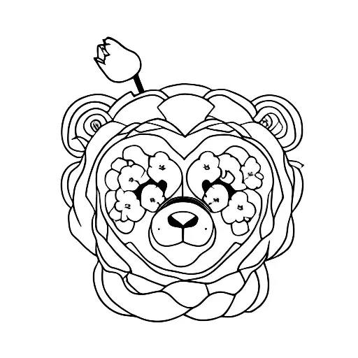A Minimalist Tattoo Of A Teddy Bear Holding An Iris Flower