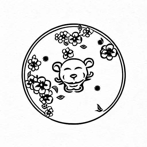 Cherry Blossom With Happy Chinese Zodiac Monkey