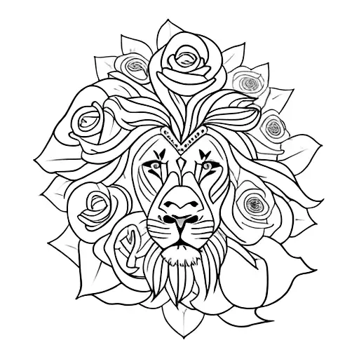 A Lion's Head Surrounded By A Wreath Of Roses And Sun Rays Breaking Through The Trees