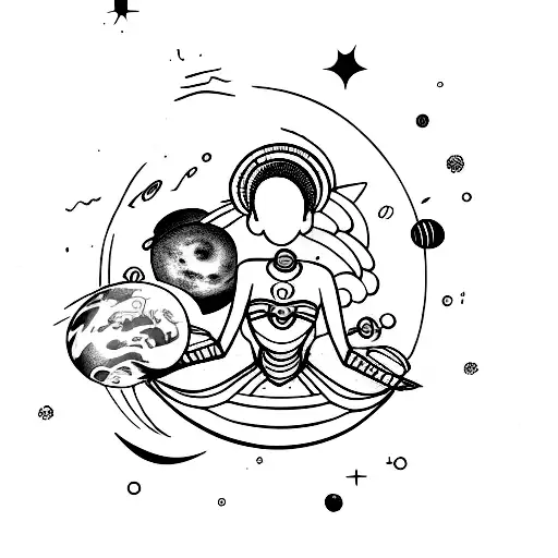 African Queen Floating In Space Surrounded By Planets