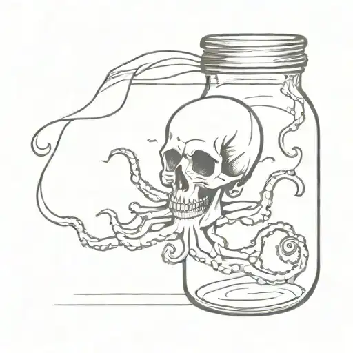 Traditional Styled Skull Ship In A Bottle With A Octopus