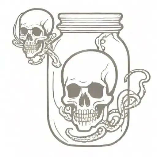 Traditional Styled Skull Pirateship In A Bottle With A Octopus