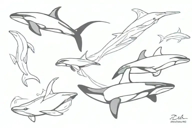 3 Orca Dorsal Fins In The Water