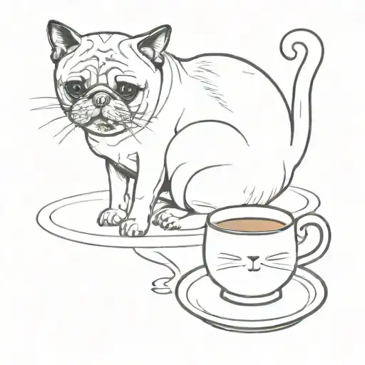 Cat And Pug Having Tea