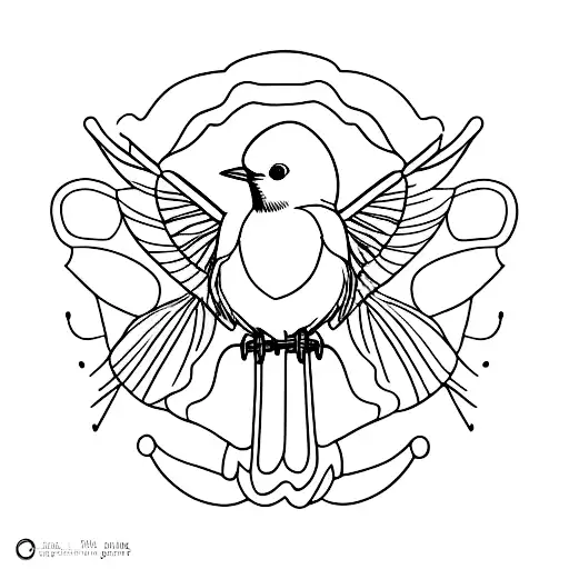 Create A Minimalist Tattoo Of A Robin Perched On A Paddy Cap