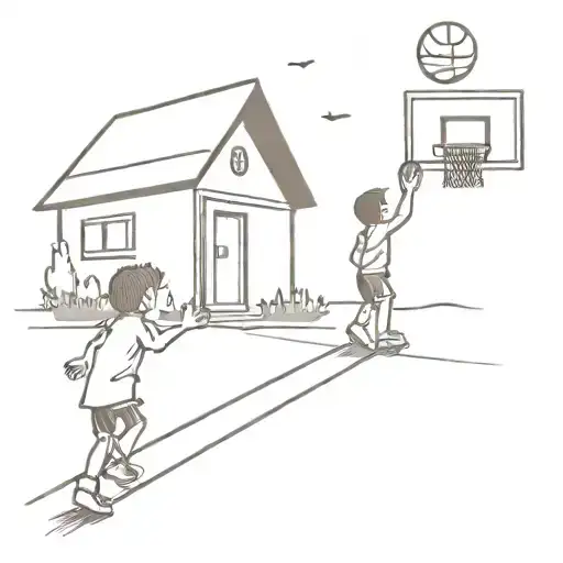 Little Kid Playing Basketball In Driveway Leading To Tiny House