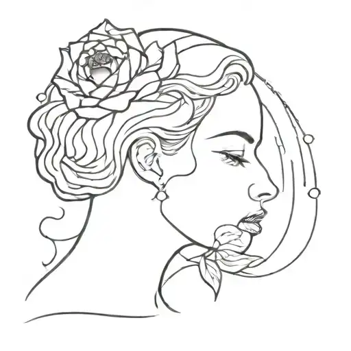 Woman's Head And Black Rose In The Greek Universe