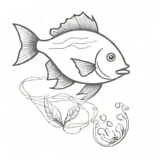 Fish And Apple And Watercolor Pencil Drawing