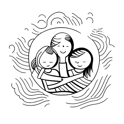 A Minimalist Tattoo Of A Mother And Daughter Holding Hands In Front Of A Sunset