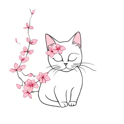 Cat With Cherry Blossom