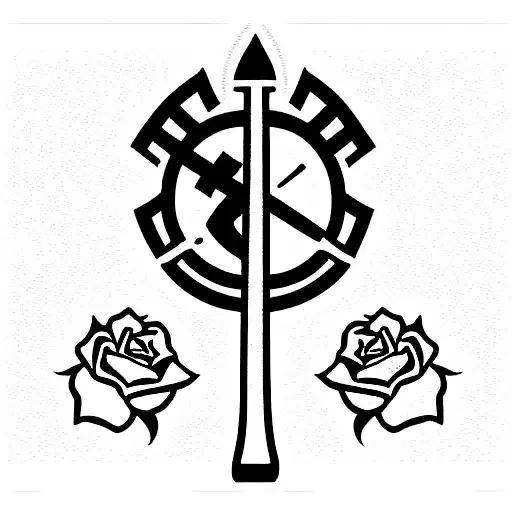 Sword With Barcelona Symbol And Roses
