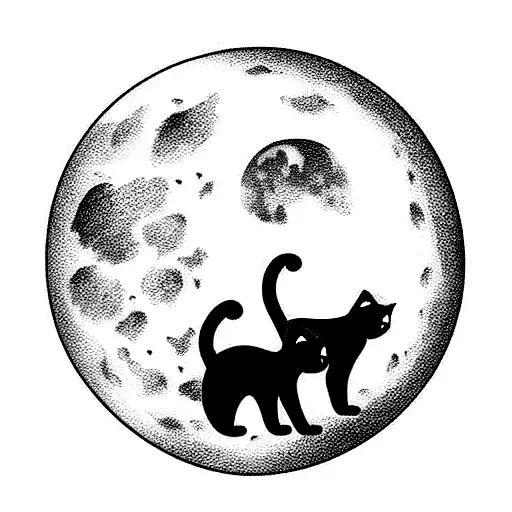 Two Cats Looking Up At The Moon