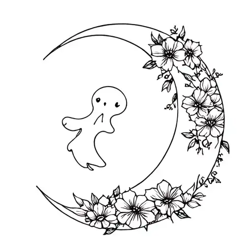 Moon With Flowers Under And Ghost