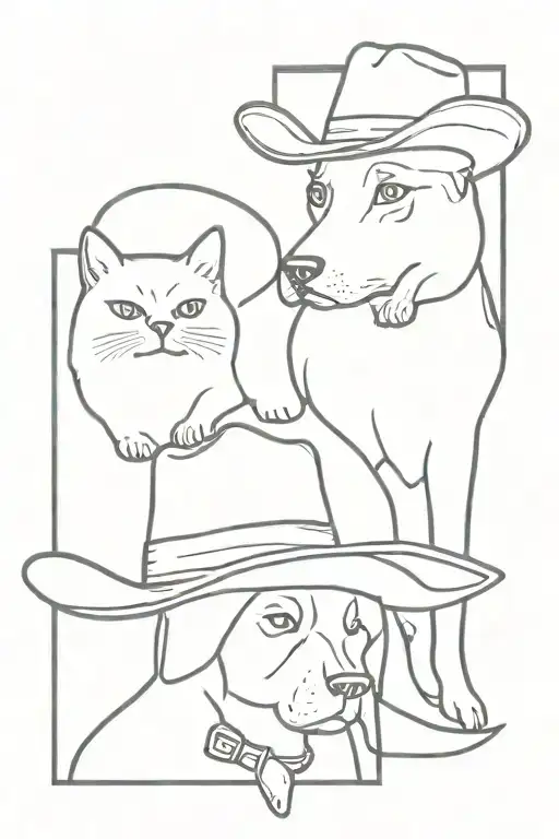 Dog And Cat Wearing Cowboy Hat