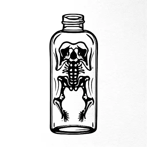 Crocodile Skeleton Inside Of An Old Glass Bottle