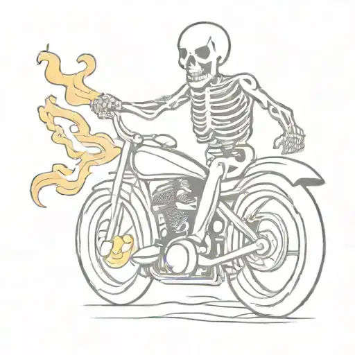 Skeleton Driving Motorcycle Tattoo With Flames