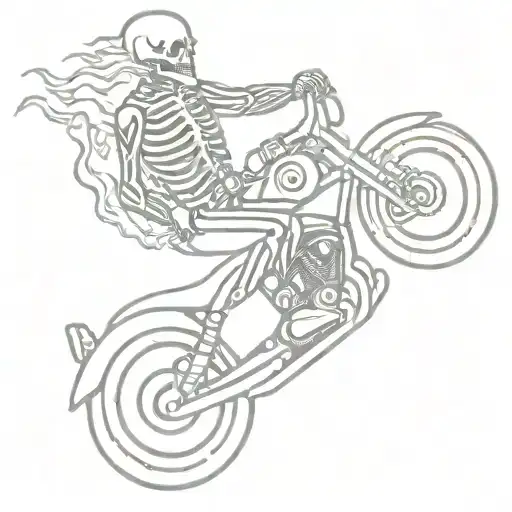 Skeleton Driving Motorcycle Tattoo With Flames