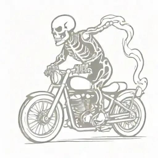 Skeleton Driving Motorcycle Tattoo With Flames Wheelie