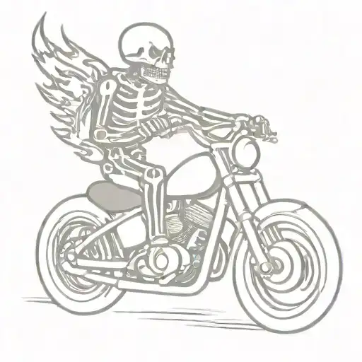 Skeleton Driving Motorcycle Tattoo With Flames Wheelie
