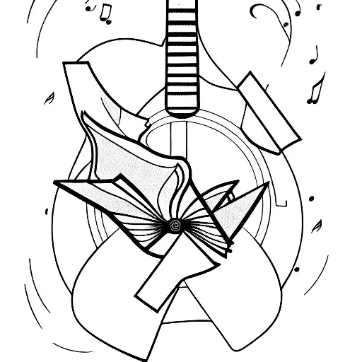 Guitar Whith A Book Whit Flying Pages