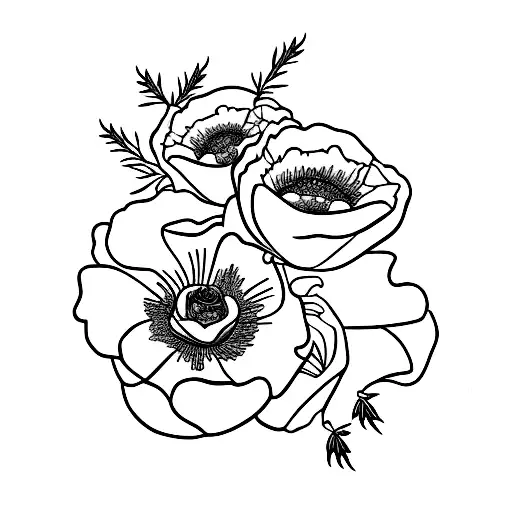 Poppy And Rose Birth Flower Intertwined