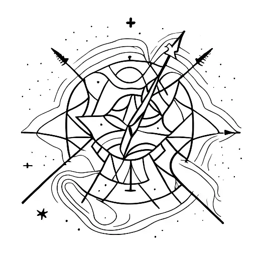 A Sketch-style Arrow Piercing Through A Small Sagittarius Constellation