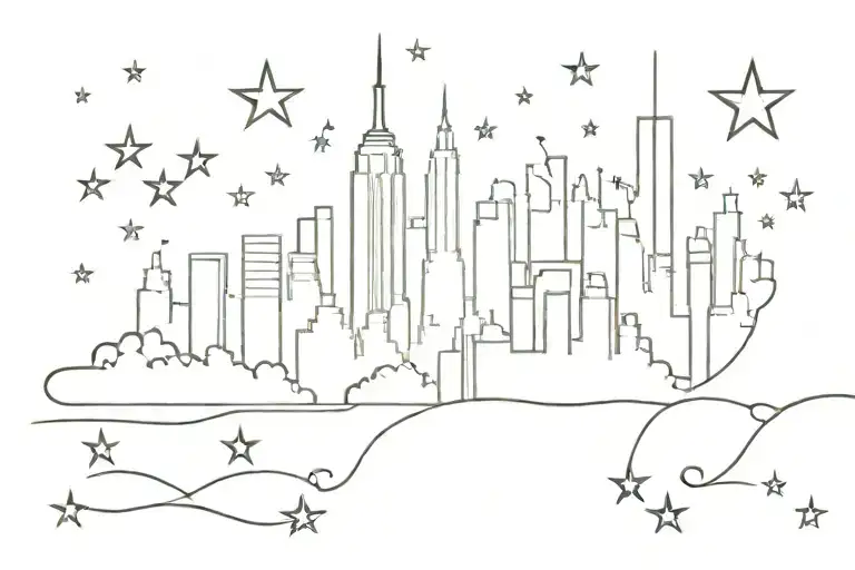 Outline Of New York City Skyline With Stars