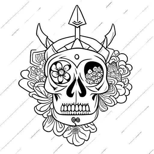 Sword Going Through Skull With Flowers