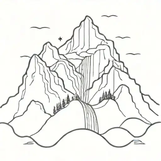 Mountain Range With Waterfall That Goes To Lighthouse