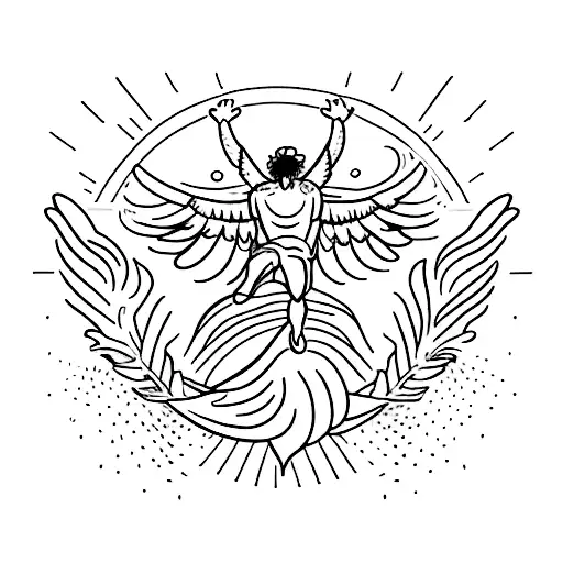 A Minimalist Tattoo Of Icarus Flying Towards The Sun With Wings Made Of Feathers