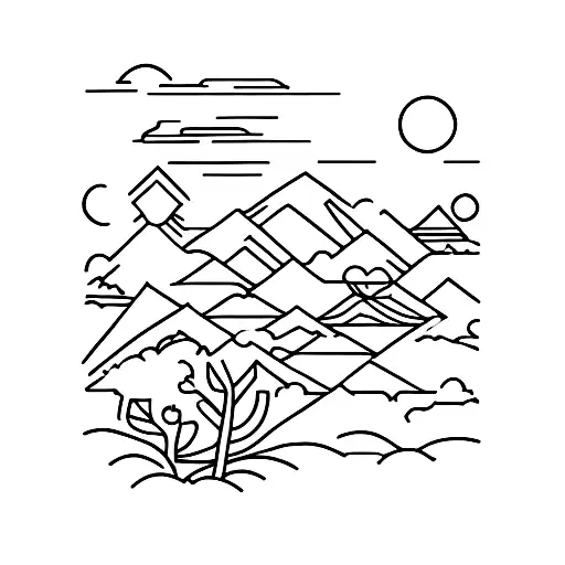 One Line Cabin By The Lake With A Single Tree