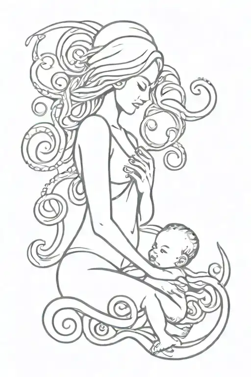 Mother Ans Baby Spiritual Witch An Octopus