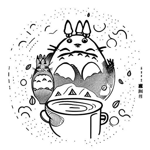 A Tattoo Of Totoro Sitting On A Coffee Cup