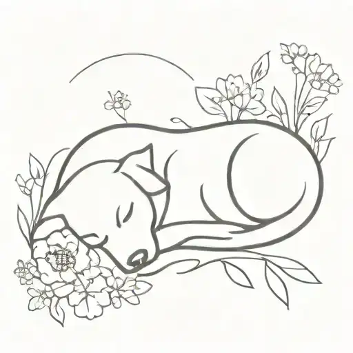 Dog Sleeping In Flowers Blooming