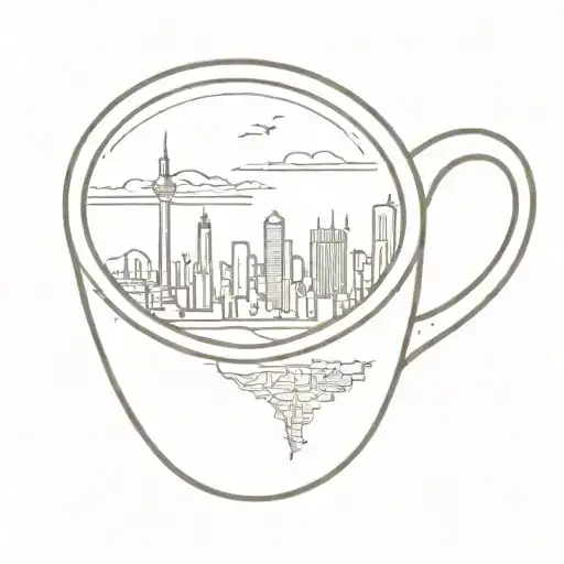 Coffee Cup With A Skyline Of Tel Aviv In The Background