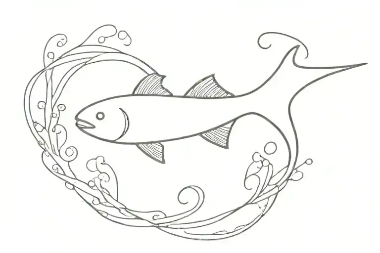 Incorporate The Phrase 'Por Voce Largo Tudo' Into A Minimalist Design Of A Fish Swimming Peacefully