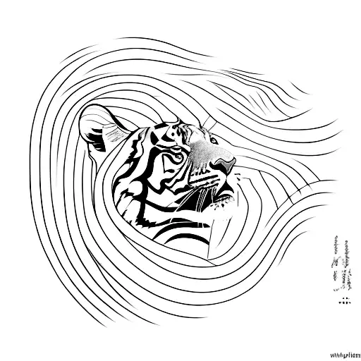 An Abstract Representation Of A Bengal Tiger Using Minimalist Lines