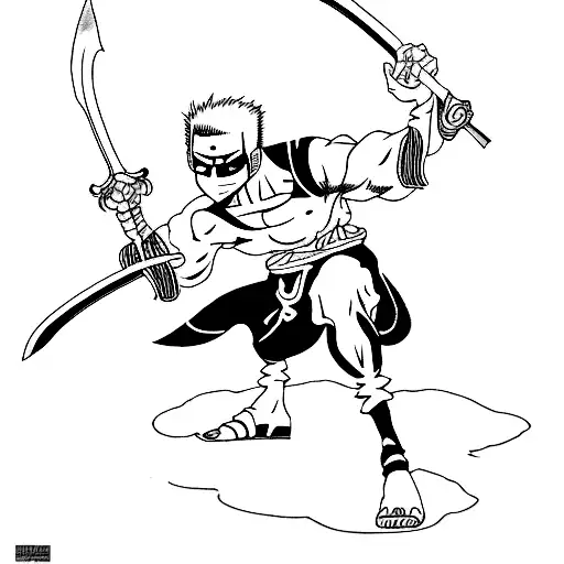 A Minimalist Tattoo Of Zoro Wielding His Swords