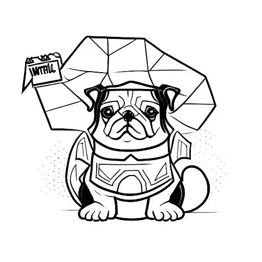A Minimalist Tattoo Of A Pug Wearing A Comic Book Superhero Costume