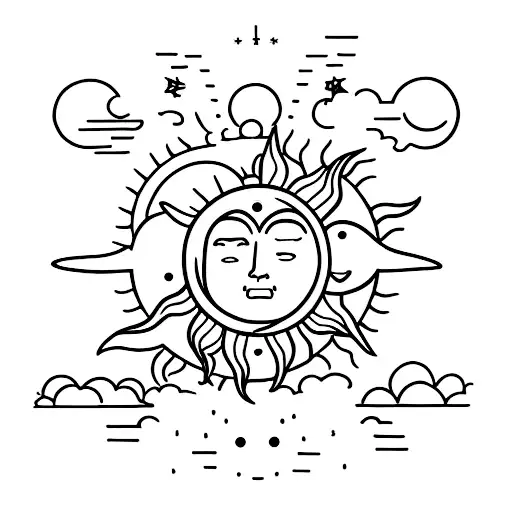 Sun And Moon With Buttetfly