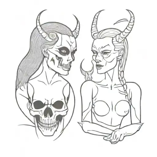 Cursed And Skull And Woman And Devil And