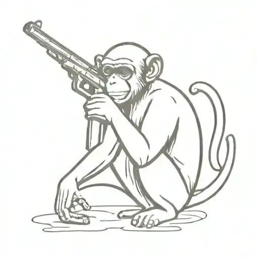 A Minimalist Tattoo Of A Monkey Holding An Airsoft Gun