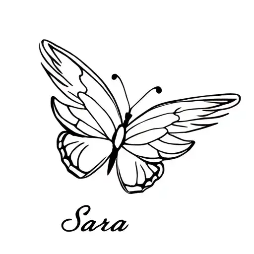 Butterfly With One Angel Wing And One Regular Wing And The Name Sara
