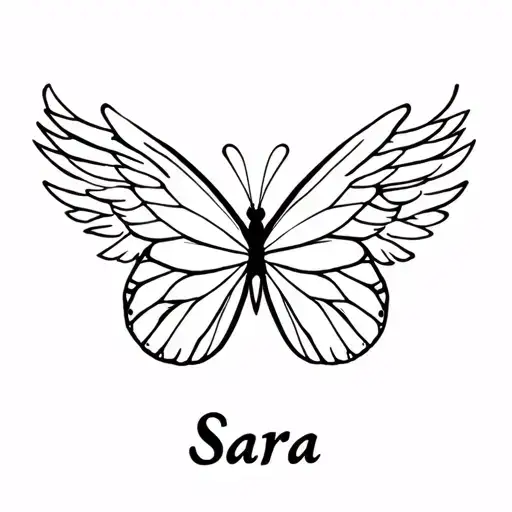 Butterfly With One Angel Wing And One Regular Wing And The Name Sara